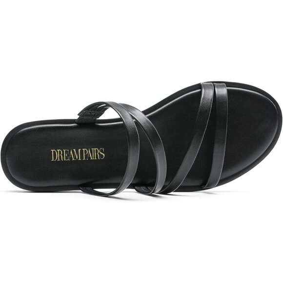 Dream Pairs Size 11 Black Strappy Slide Flat Sandals Memory Foam & Non-Slip Sole - Picture 4 of 11